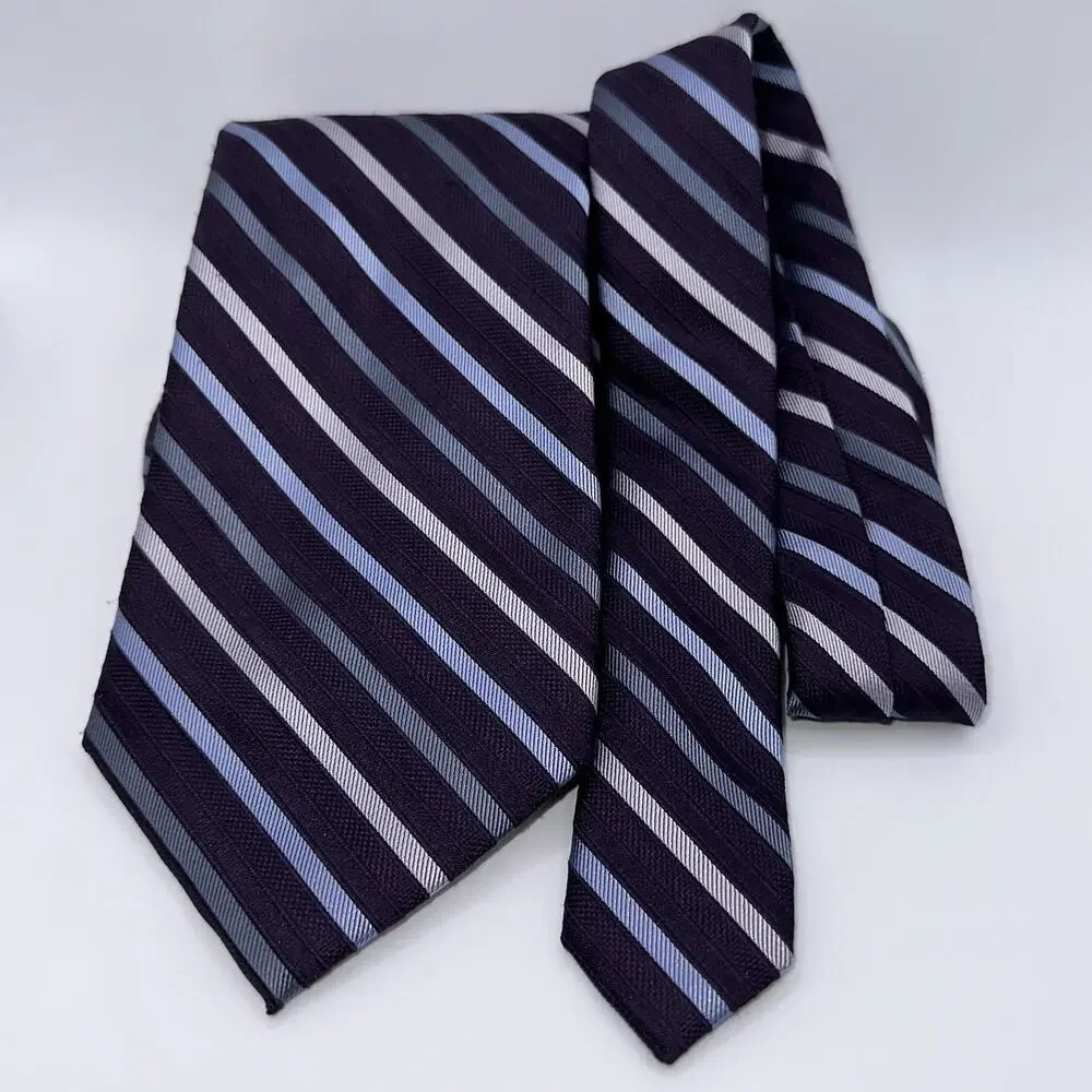 Calvin Klein Silk Tie Purple‎ Blue Striped 58” Classic 3.5” Mens Necktie